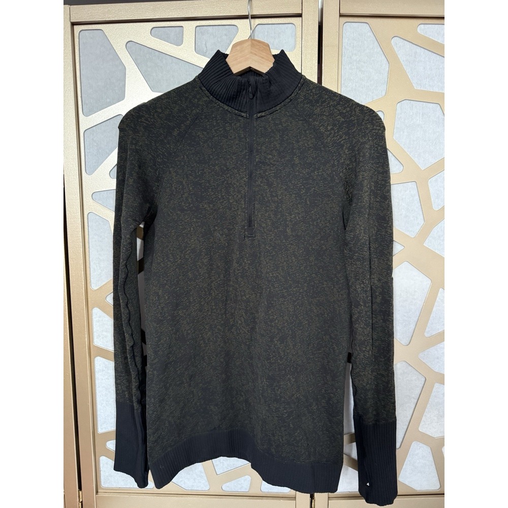 Lululemon Athletica Rest Less 1/2 Zip Pullover Armory Fatigue Green Black Size 6
